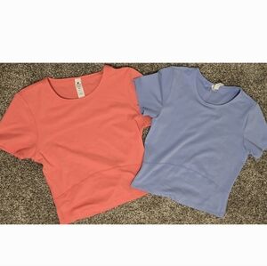 Reflex Coral And Baby Blue Crop Fitted T-Shirt